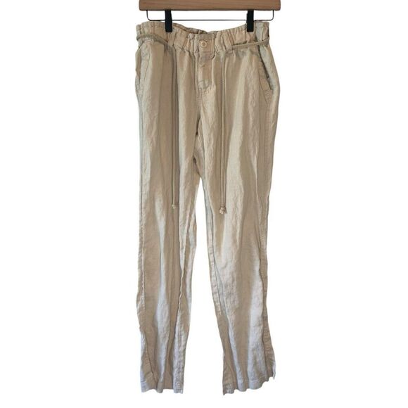 London Jean Womens Linen Pants Tan Size 8 Pockets Tie-waist Wide-leg - Picture 1 of 3